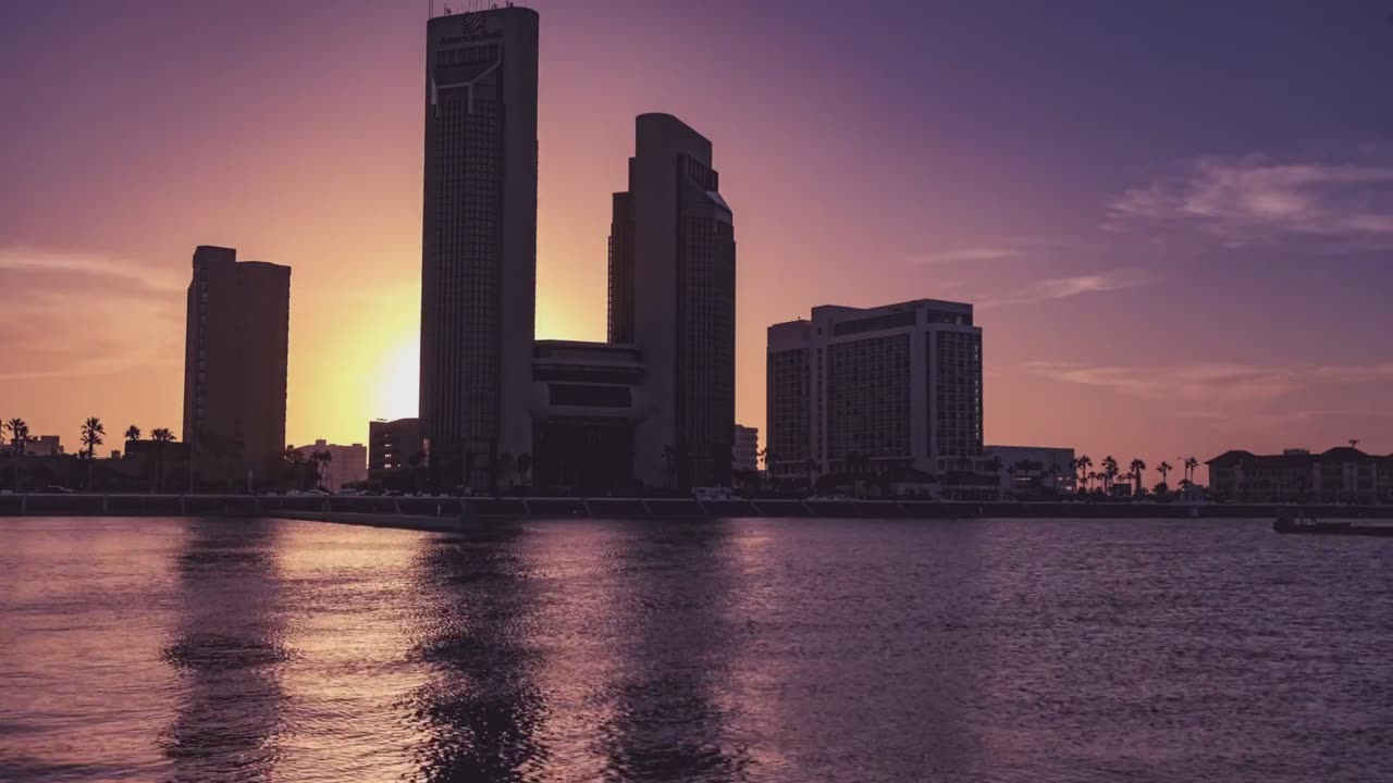 Corpus Christi bayfront at sunset