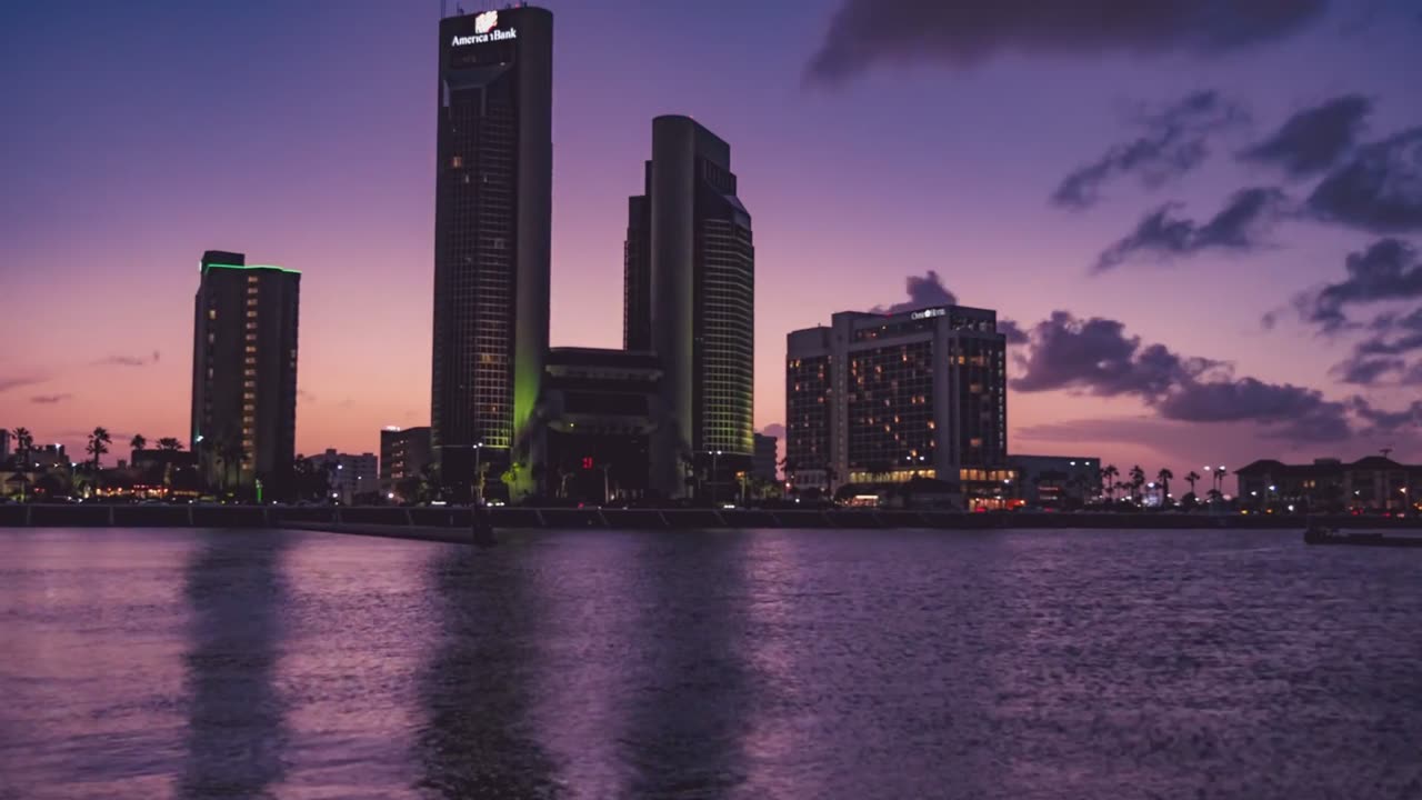 City lights coming on
